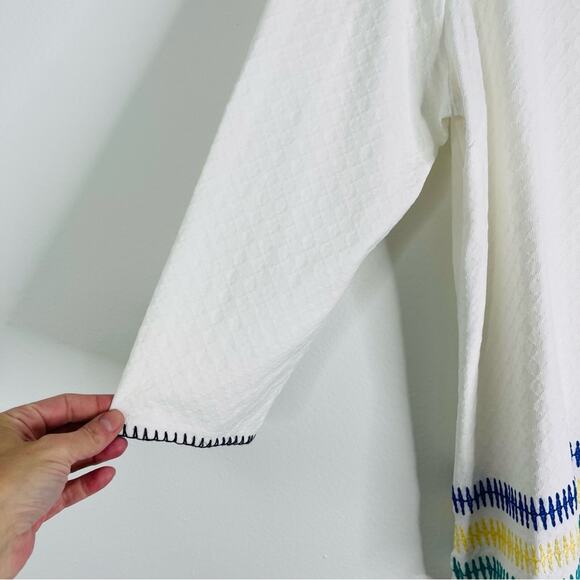 Soft Surroundings white blue embroidered coastal boho tunic top large - Picture 4 of 7